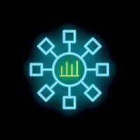 Neon sign showing connections with graph in the center on black background vector