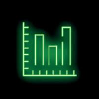 Green neon bar chart glowing on black background vector