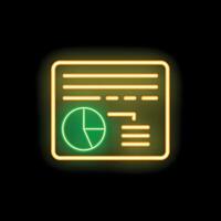 Neon icon of analytics dashboard with charts and data visualizations vector