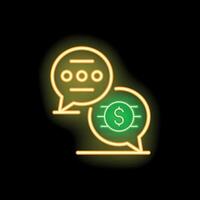 Neon icon of speech bubble discussing money and finance vector
