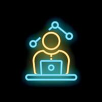 Neon sign of person working remotely using laptop computer vector