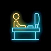 Person working on computer at desk neon sign icon vector