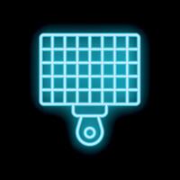 Blue neon sign icon of a splatter guard on black background vector