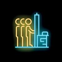 People standing and using voting machine neon sign on black background vector