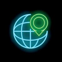 Neon icon of location pin pointing location on planet earth vector