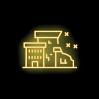 Neon style icon of buildings showing damage from earthquake vector