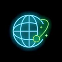 Neon icon of satellite orbiting earth representing global connectivity vector