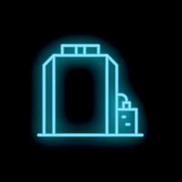 Glowing neon sign of modern building at night with generator backup power supply on black background vector