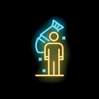 Neon sign representing a man standing under a falling bomb vector