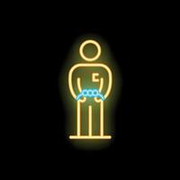 Neon prisoner icon depicting handcuffed person wearing prison uniform standing still vector