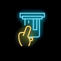 Hand inserting credit card in pos terminal neon sign vector