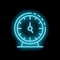 Blue neon clock showing five o'clock on black background vector