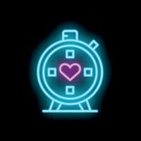 Neon stopwatch showing heart shape in center of clock face vector