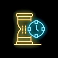 Neon sign showing an hourglass and a clock symbolizing time passing vector