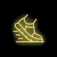 Neon sign of running shoe on black background vector