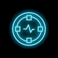 Neon icon of network monitoring system with pulse in center vector