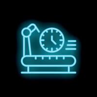 Neon treadmill clock icon illustrating time spent working out vector