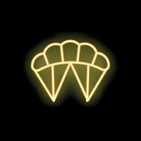 Yellow neon light showing a parachute glowing on a black background vector