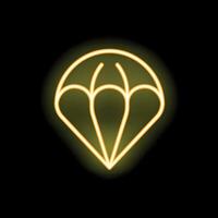 Neon yellow parachute glowing on black background vector