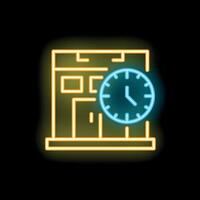 Neon sign representing deadline with clock and building facade vector