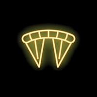 Yellow neon icon of a parachute glowing on a black background vector