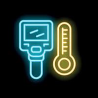 Neon icon of a digital infrared thermometer measuring temperature vector