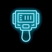 Neon barcode scanner icon glowing on dark background vector