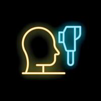 Neon icon of a doctor taking patient's temperature with contactless thermometer vector