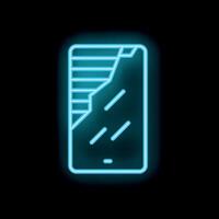 Neon sign representing broken mobile phone screen on black background vector