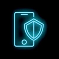 Neon icon of smartphone showing mobile security concept vector