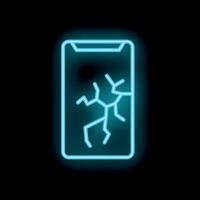 Broken screen smartphone displaying neon blue light vector