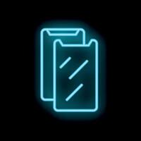 Neon icon of two smartphones with tempered glass screen protector showing scratches on black background vector