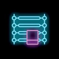 Neon data processing icon representing sorting information with light effect vector