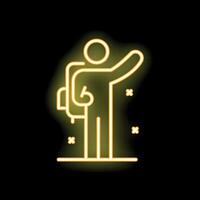 Neon sign of a backpacker hitchhiking with his thumb up vector