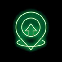 Neon green gps pointer showing upward arrow on black background vector