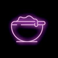 Neon sign of witch's cauldron bubbling with purple potion vector