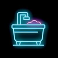 Neon bathtub icon glowing on dark background vector