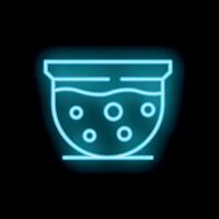Neon blue chemical beaker icon glowing on black background vector