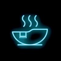 Neon sign depicting bowl of hot soup with steam rising on black background vector