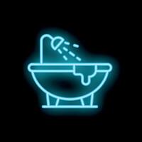 Neon bathtub icon glowing on dark background vector
