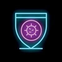 Neon shield protecting from virus on black background vector