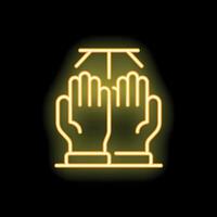 Neon icon of praying hands gesture on black background vector