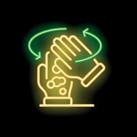 Neon style icon of hands being washed thoroughly with soap and water vector