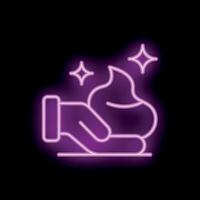 Hand holding cream or foam with sparkles neon sign on black background vector