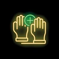 Neon sign representing two hands creating a positive interaction vector