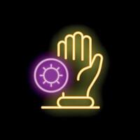 Neon style icon of hand showing stop sign to virus or bacteria vector