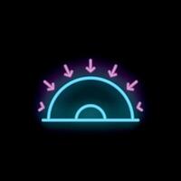 Neon sign showing blue sun setting with pink rays on black background vector