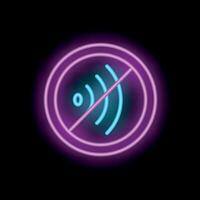 Neon sign showing wifi signal being crossed out in a circle vector