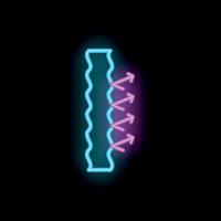 Neon icon of heat transfer through a wall with convection vector