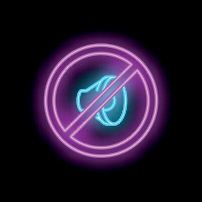 Neon no sound sign prohibiting loud noise